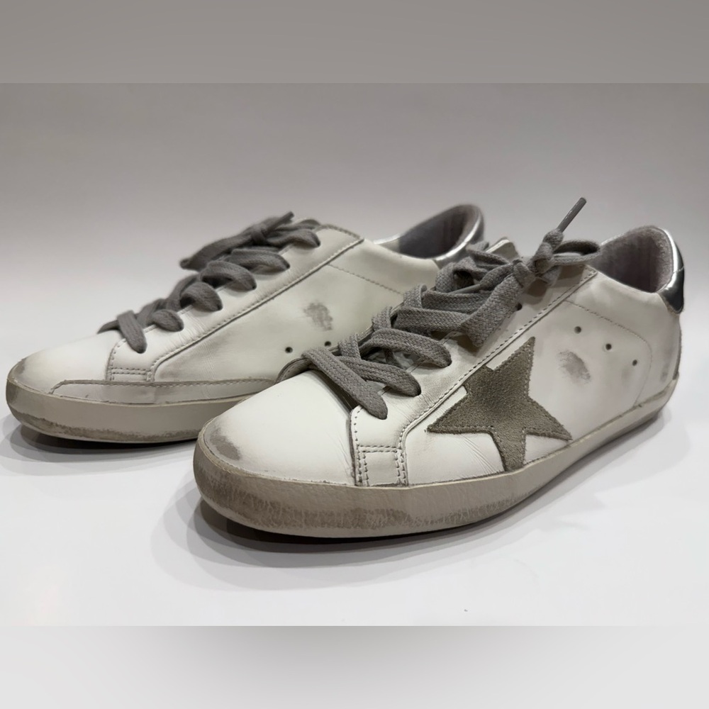 Golden Goose Cream and Tan Star Sneakers